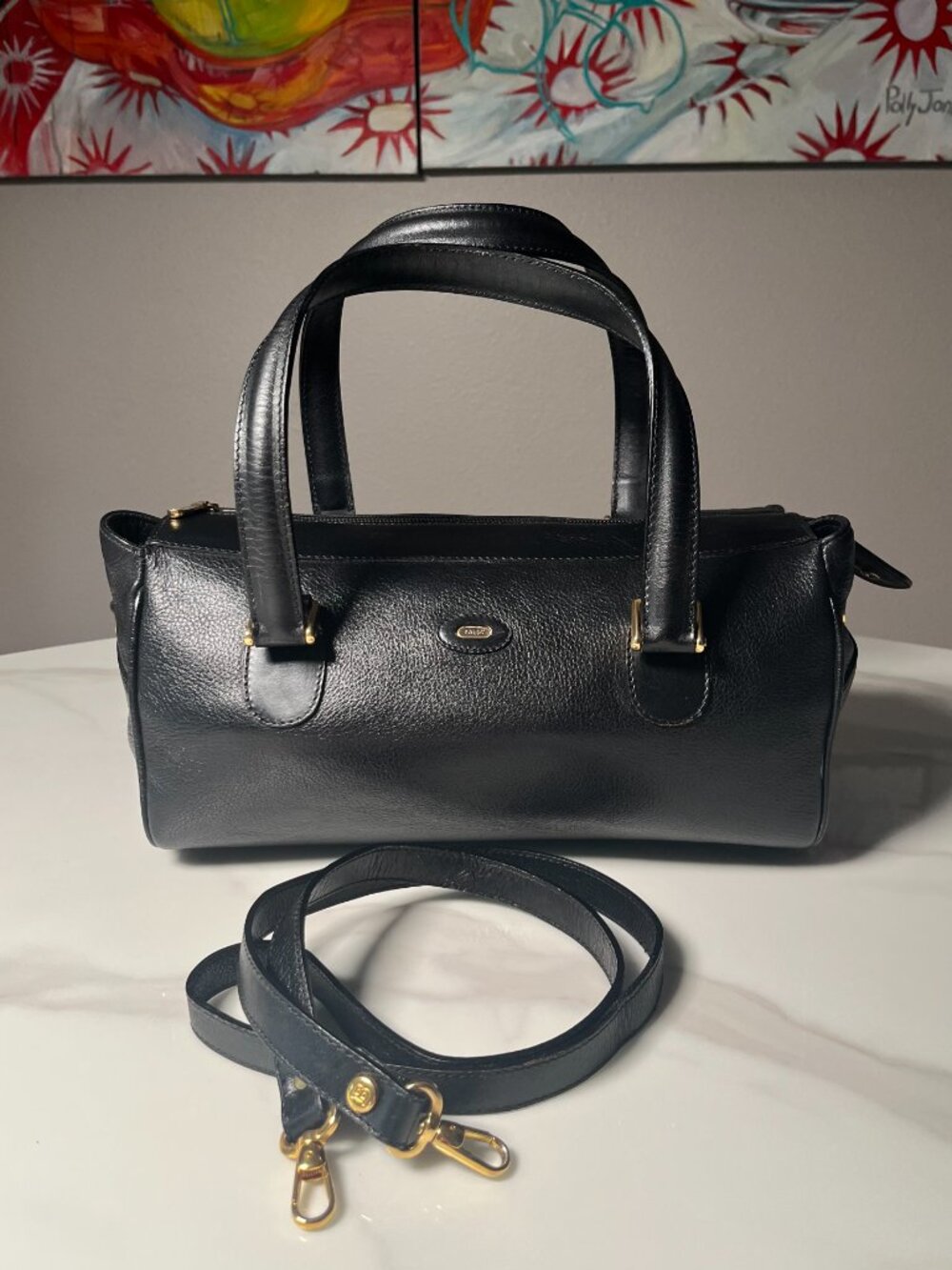 Vintage Bally East West Black Leather Top Handle Bag – Made in Italy